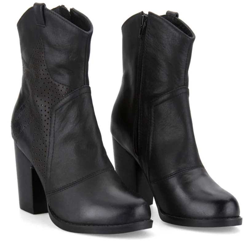 Женские кожаные ботильоны на толстом каблуке в стиле ретро винтажные дамские