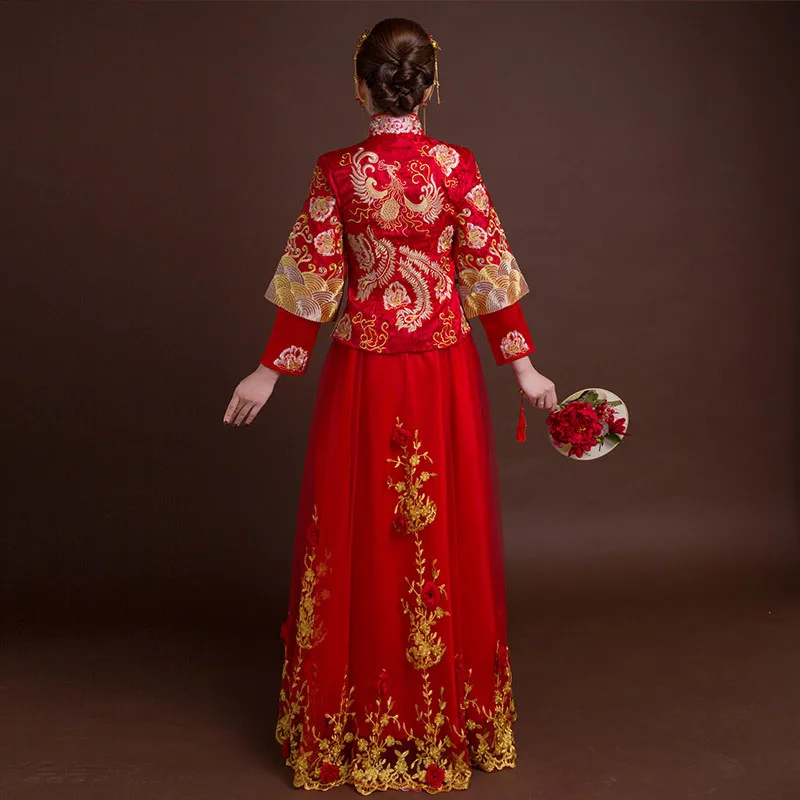 Women Traditional Cheongsam Wedding Gowns Bride Red Chinese Dress Qipao Phoenix Embroidery Robe Oriental Style Dresses | Тематическая