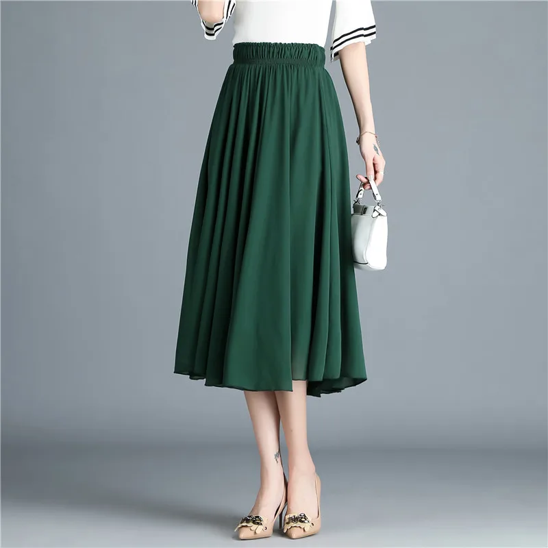 

Elegant Summer Chiffon Women Long Skirts High Elastic Waist Pleated tulle Tutu Maxi Skirt Bohemian Solid Office OL Lady Clothing