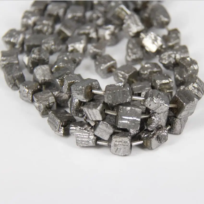 

Approx 23pcs/strands,Natural Rough Iron Pyrite Cube Chips Loose Beads,Genuine Silvery Pyrite Freeform Nugget Bead Jewelry