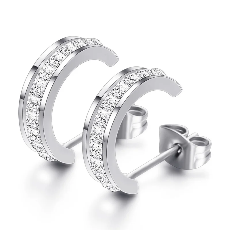 Silver 808 магазин горячая Распродажа модные дизайнерские Кристальные серьги унисекс юбилей маленький подарок титановые стальные серьги ювелирные изделия - Цвет камня: Silver