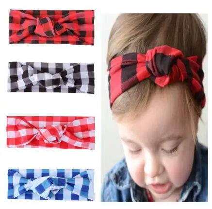 

1PCS 2016 New Kids Girls Bow Knot Headband Turban Knot Head Wrap Plaid Hair Band Hair Accessories