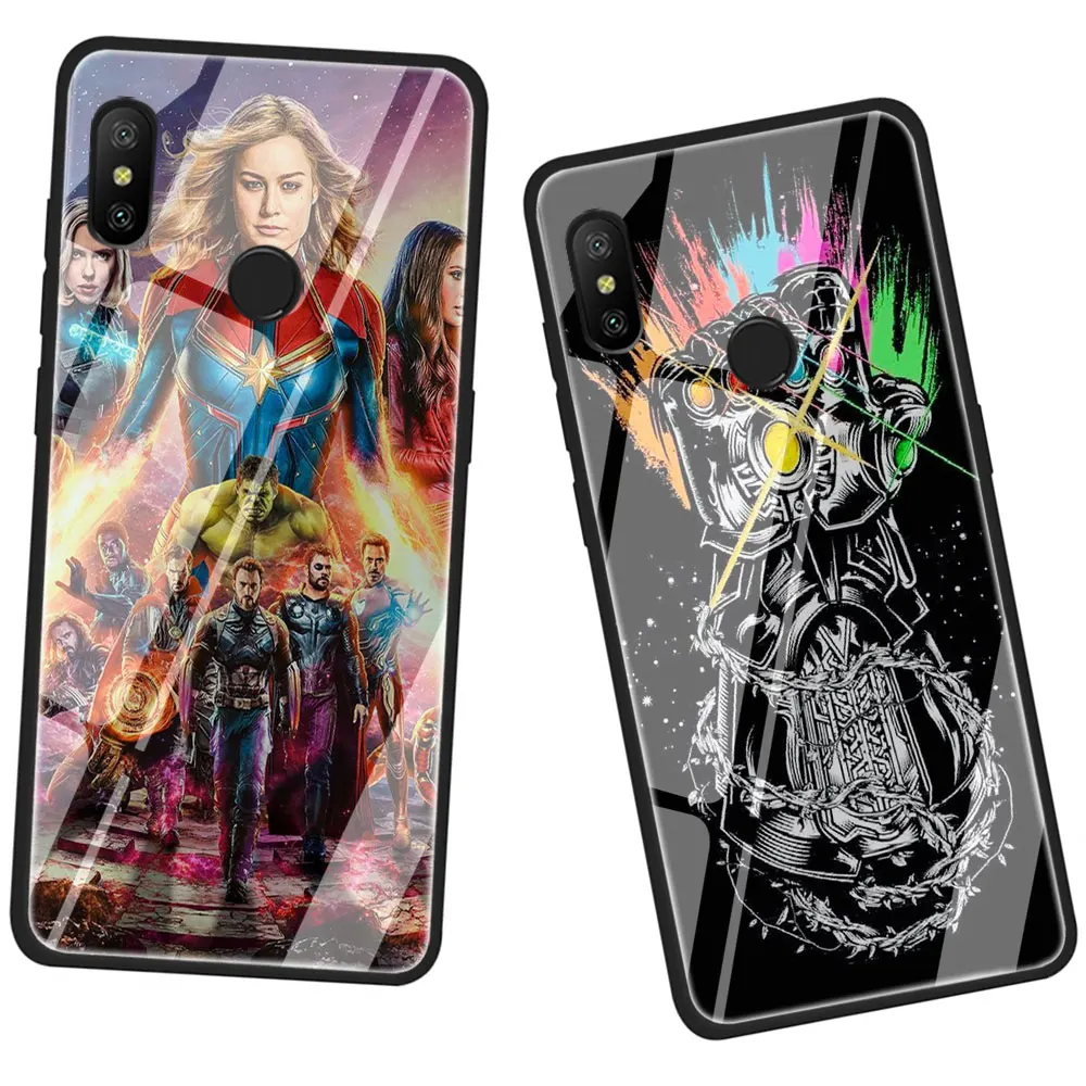 Чехол из закаленного стекла для Xiaomi 8 Lite A1 A2 9 Redmi Note 5 6 7 Pro 6A 4X F1 Marvel Мстители Бесконечность войны