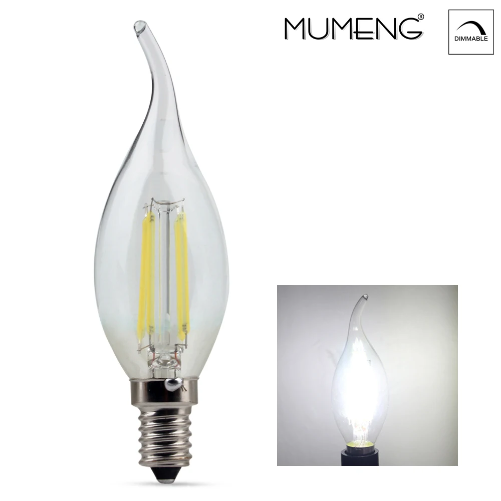 E14 2W 4W 6W AC 220V COB поддельный вольфрамовый светильник-свеча с регулируемой яркостью, дизайн