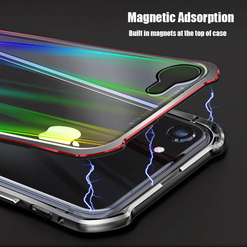 Fashion Aurora Laser Glitter Glass Case For iPhone 8 Magnetic Clear Back Cover X 7 Plus Aluminum Bumper | Мобильные телефоны и