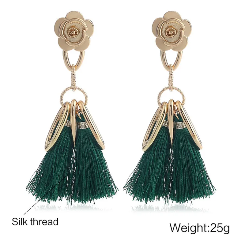Pinksee ретро Шарм сплава цветок круглые металлические серьги шелковой кисточкой