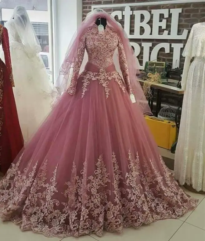 Винтажное мусульманское свадебное платье Vestido De Noiva бальное с длинным рукавом
