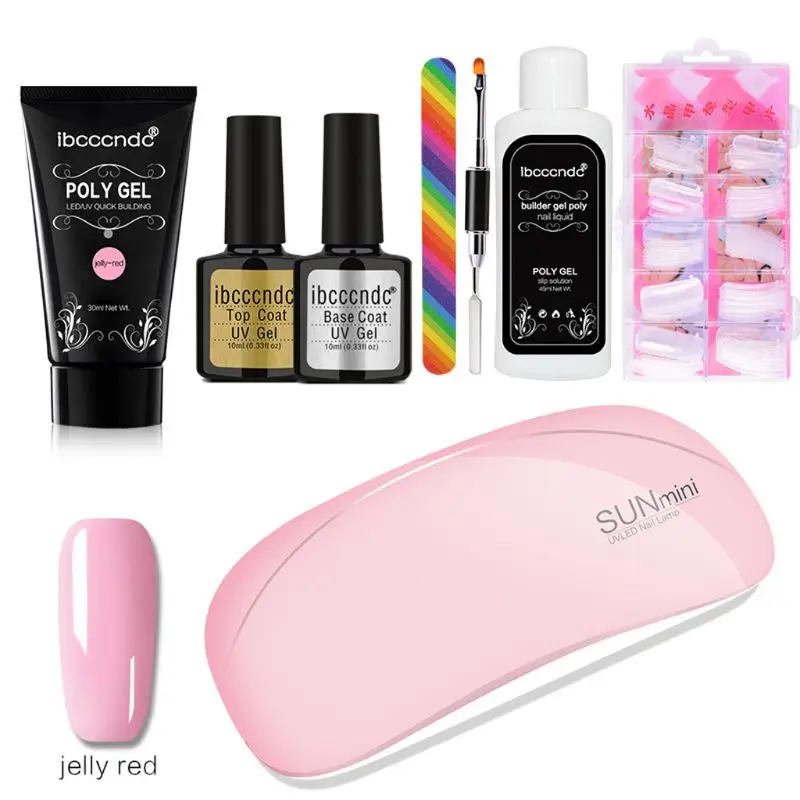 Jelly red 8 шт./компл. удлинение УФ желе поли строитель Пальчиковый гель продлевающий половой акт пилка для ногтей лампа для ногтей жидкая Слип раствор двойной конец кисти набор - Цвет: Jelly red