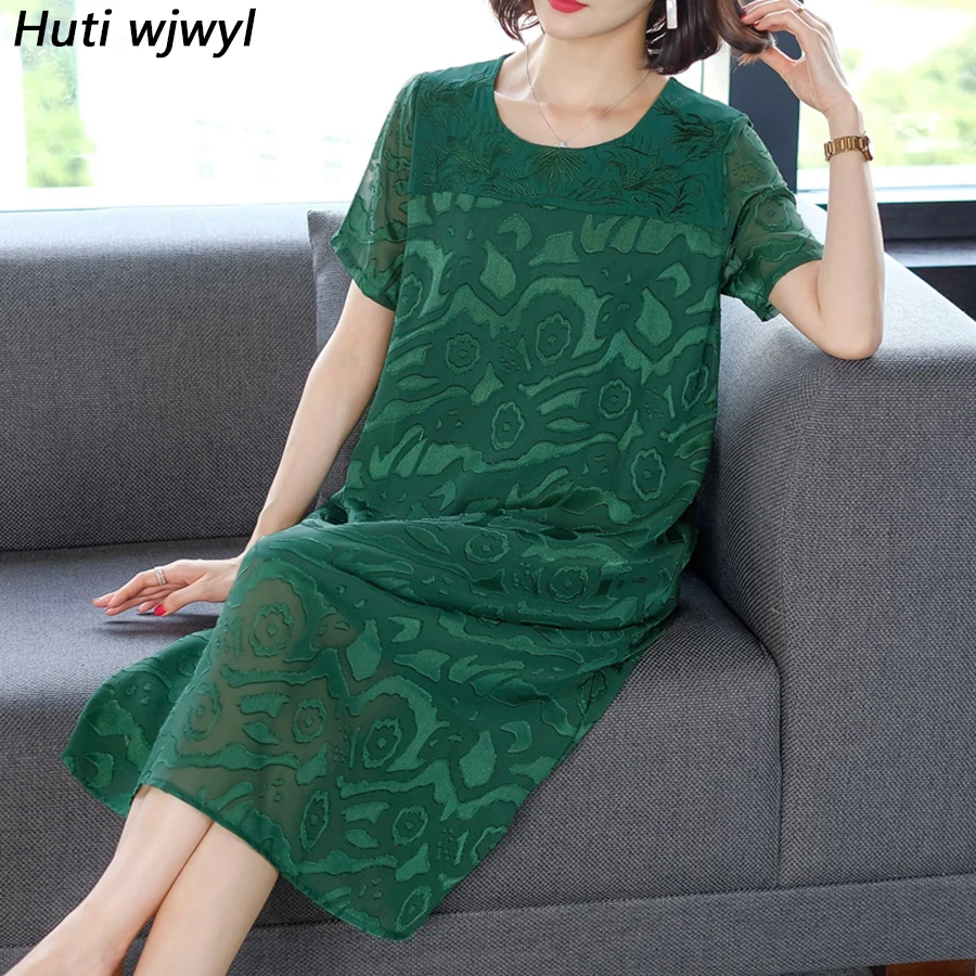 Новинка 2019 винтажные шелковые платья размера плюс свободные миди летние