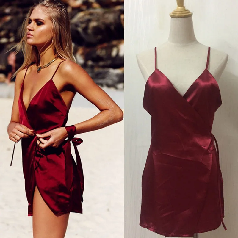 Сексуальные Женщины Глубокий V образным Вырезом Мини Dress 2017 Женский Без Рукавов