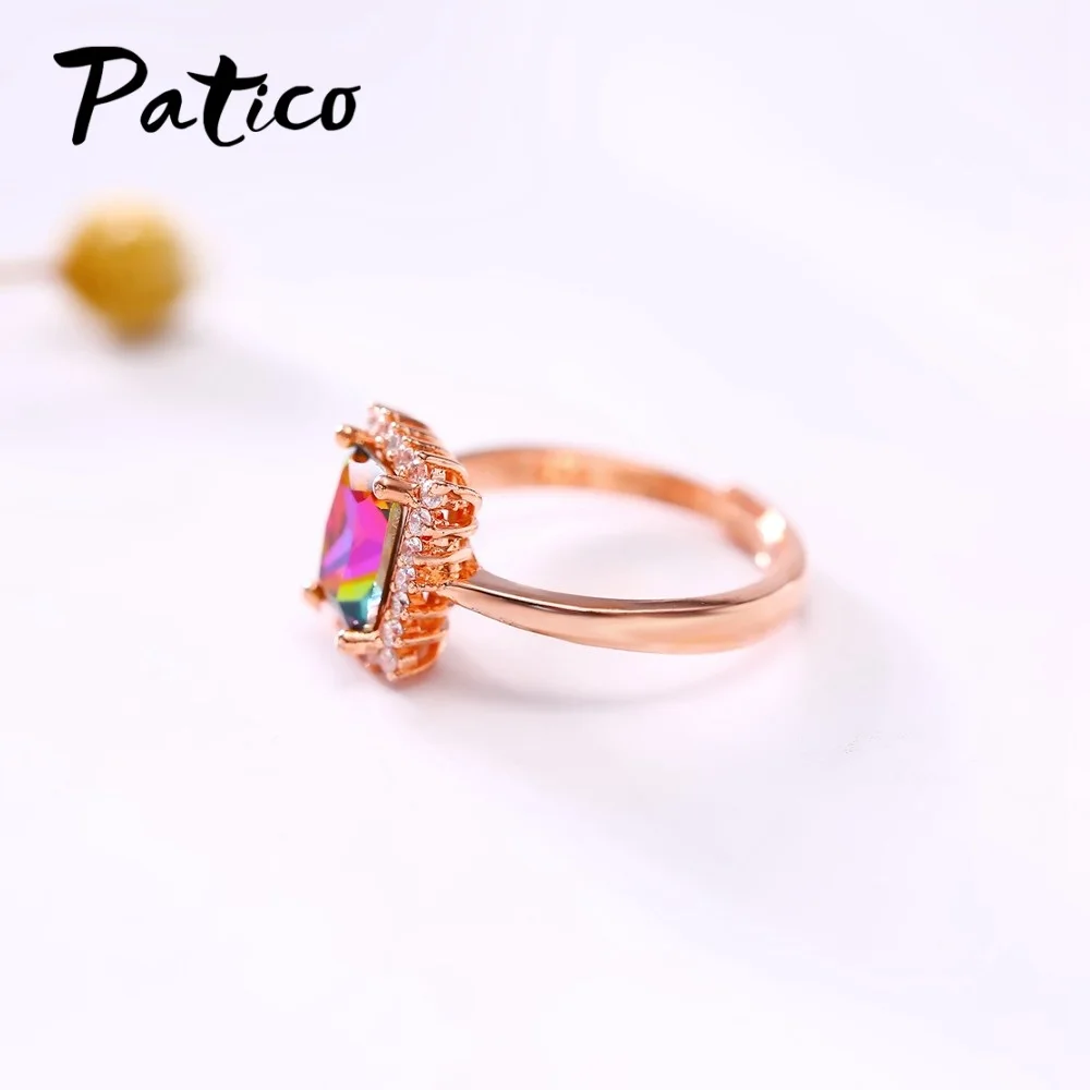 Модные женские квадратные кольца радужного цвета с камнем открытые для женщин из