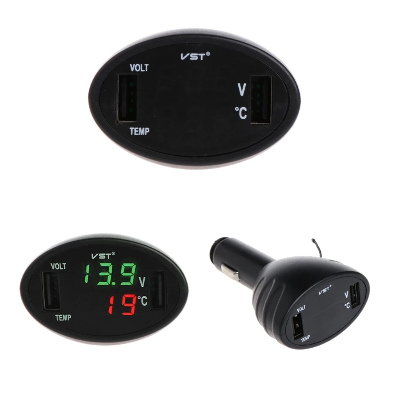 Car Digital LED Thermometer Voltmeter Auto USB Charger Battery Monitor Temperature Gauge Dropshipping|Приборы для измерения