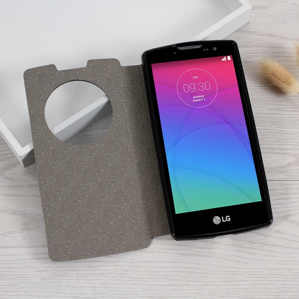 DULCII Case for LG Spirit h440y h422 h440n Cover Sand-like Texture Leather View Window Coque H 440Y 422 H440 N | Мобильные телефоны
