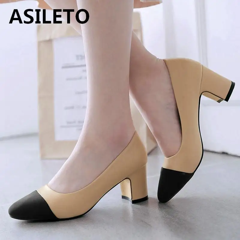 

ASILETO, женские туфли на толстом высоком каблуке, женские Лоскутные Туфли на каблуке, Женская Офисная повседневная обувь на шпильках, женские ...