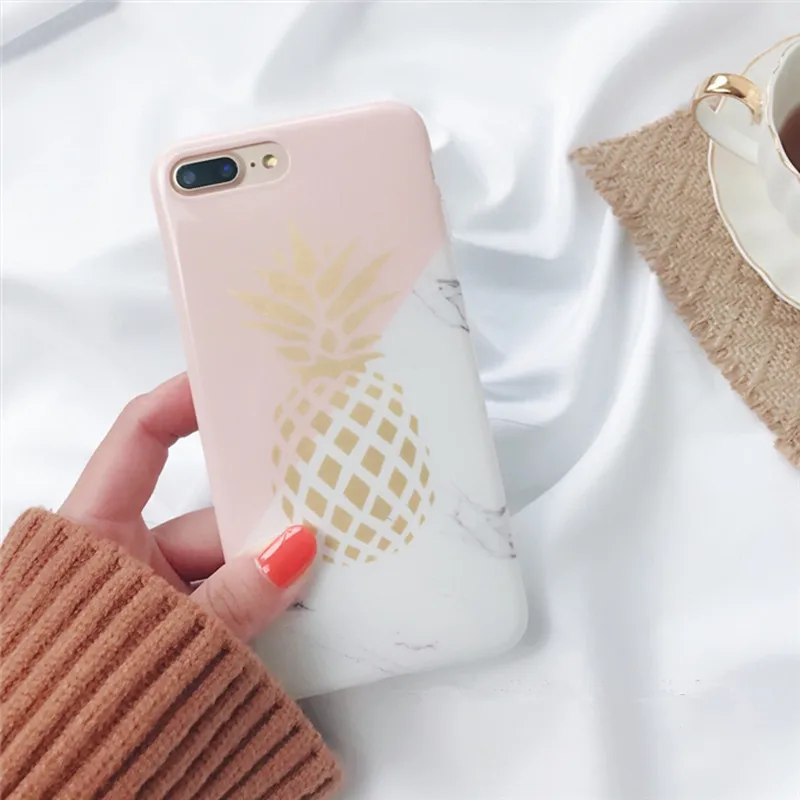 Stelllife Модные Золотые Мраморные чехлы для телефонов с ананасом iPhone 8 Plus capa гладкая