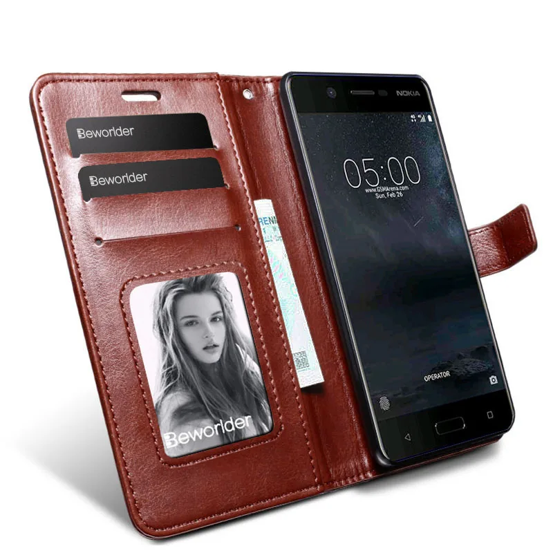 Beworlder For Nokia 5 Case Nokia5 Luxury Bags PU Leather Flip Stand Photo Frame Wallet Card Slot Retro Phone Cover | Мобильные