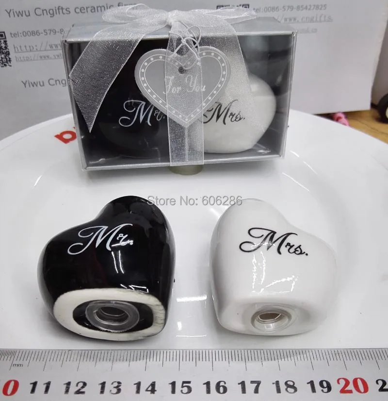1 набор свадебных сувениров гостевой брикет в форме сердца шейкер Mr & Mrs для соли и