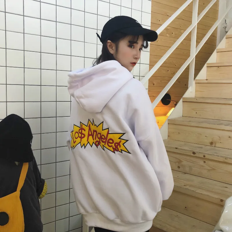Ulzzang Harajuku каваи с надписью вышитая фиолетовая Женская толстовка осень зима Корейская мода уличная Женская толстовка