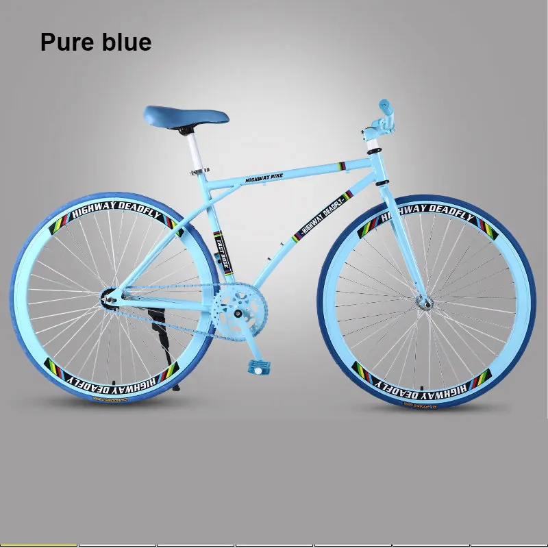 Pure blue Дорожный велосипед с фиксированной передачей, велосипедный светильник для взрослых, Односкоростной велосипед, задний тормоз, отличная шина, велосипед для взрослых и студентов - Цвет: Pure blue