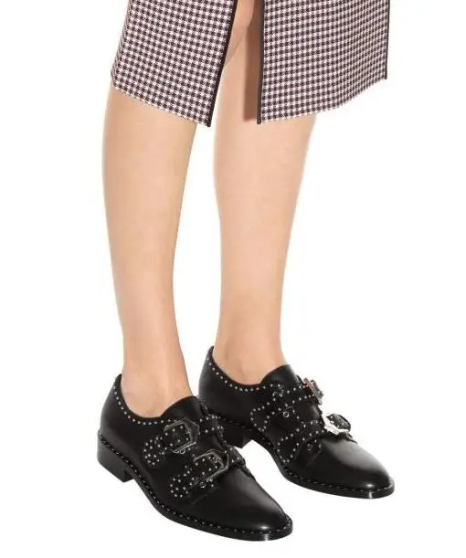 Женские ботильоны на плоской подошве черные кожаные ботинки в стиле панк с