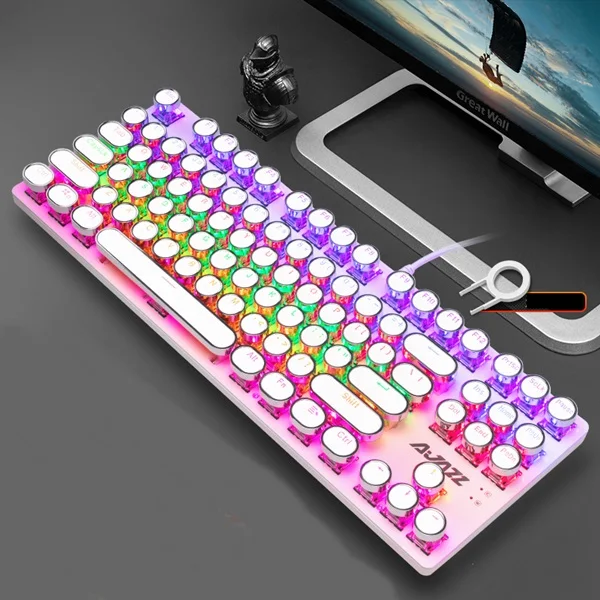 WH ML Plated Keycaps Ajazz металлическая панель 87 ключ USB Проводная Механическая с подсветкой игровая клавиатура макропрограммирование полный ключ против привидения - Цвет: WH ML Plated Keycaps