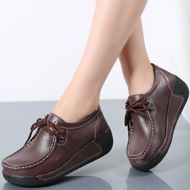 

LAISUMK Fashion Brand Women Flats Platform Shoes Genuine Leather Women Moccasins Creepers slipony Female Casual Shoes Moccasins