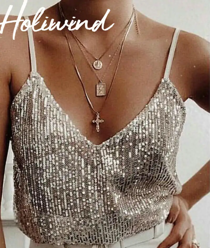 Женский топ с блестками и v-образным вырезом летние сексуальные короткие топы