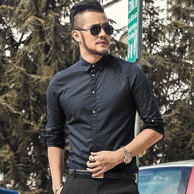 Новые осенние модные брендовые Для мужчин Костюмы Slim Fit рубашка с длинными