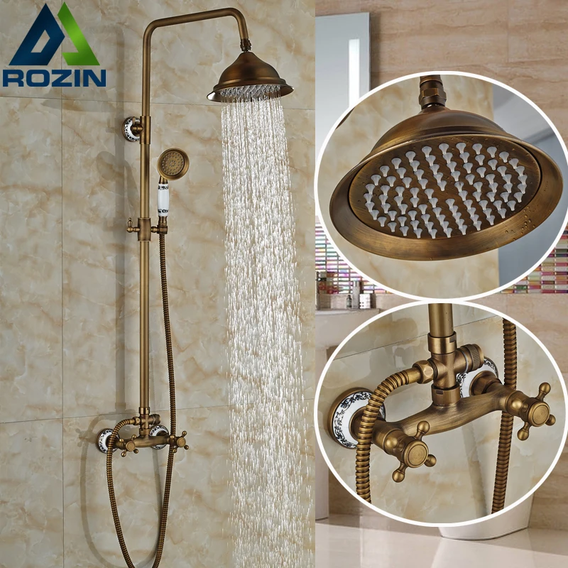Классический Новый античный латунный душевой Набор кран + ручной Настенный 8