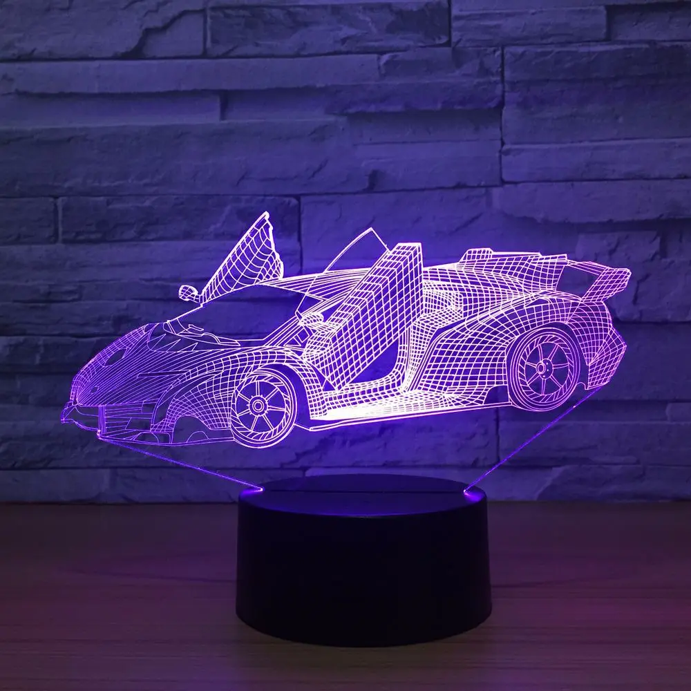 Новый цветной 3d маленький ночной Светильник для спортивного автомобиля