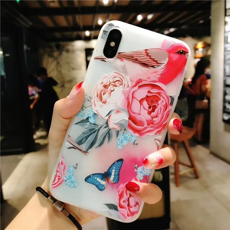 MOUSEMI 3D Relief Luxury Phone Case For iPhone 7 8 Flowers Fundas Floral Soft TPU Silicone Plus Capa Silicon |
