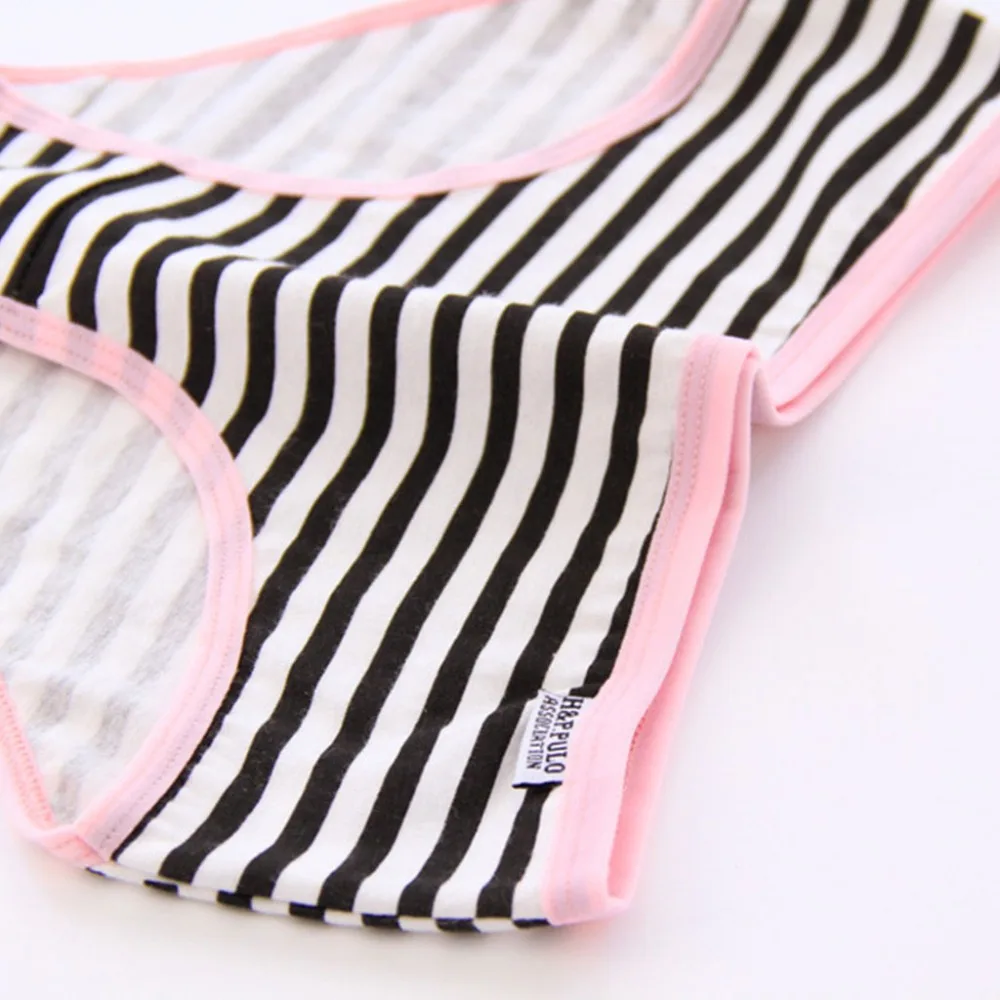 

Womens Sweet Girls Cotton Panties Candy Color Striped Briefs Underwear Low-Waist Thongs Breathable Classic Lingerie