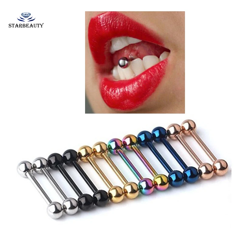 

2 Pcs Tongue Piercing Titanium Plated Piercing Tongue Rings Bars Girls 14G Tongue Piercing Industrial Barbells Quality Body Ring