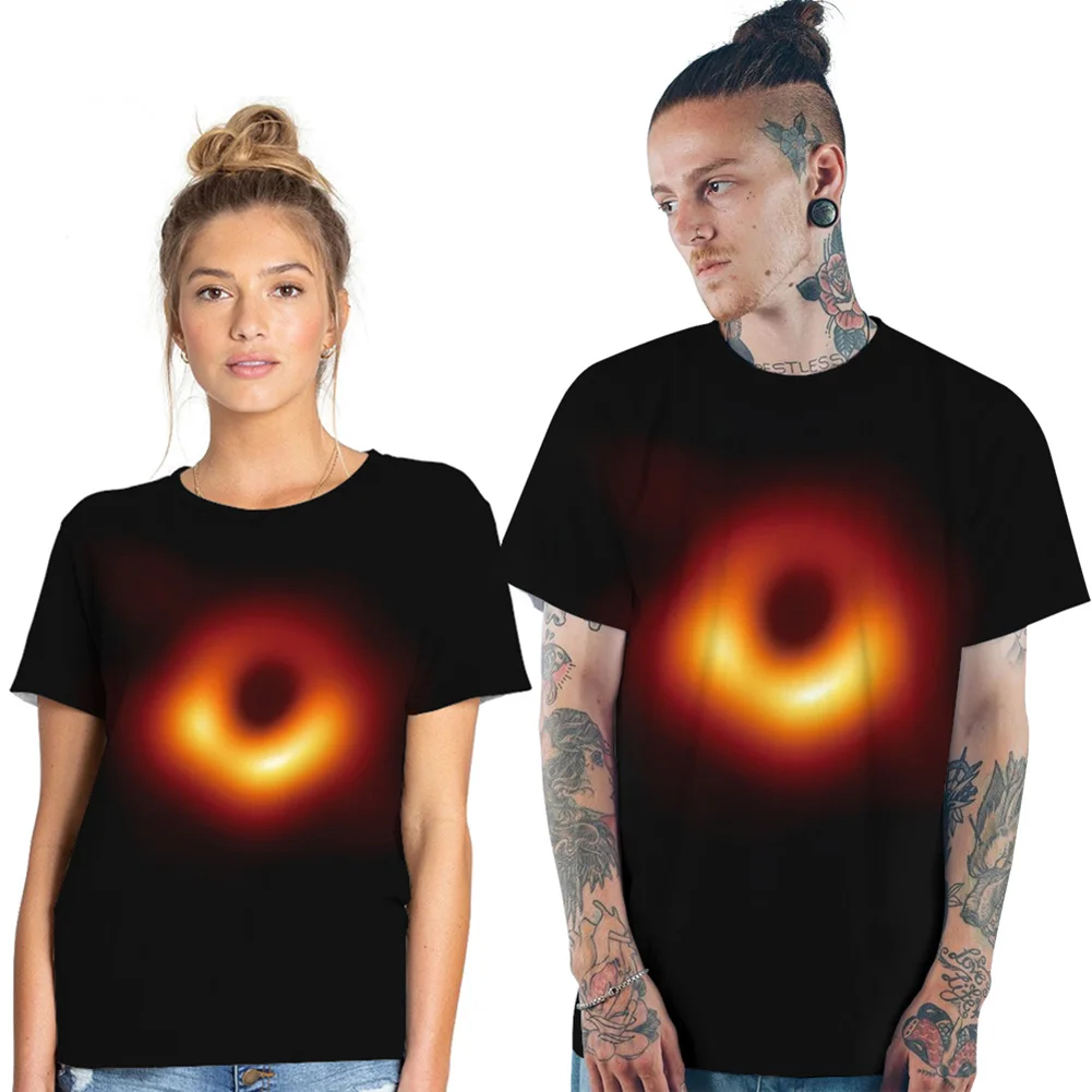 

Newly Men First Image of Black Hole Printing Short Sleeve Round Collar T-shirt Top DO99