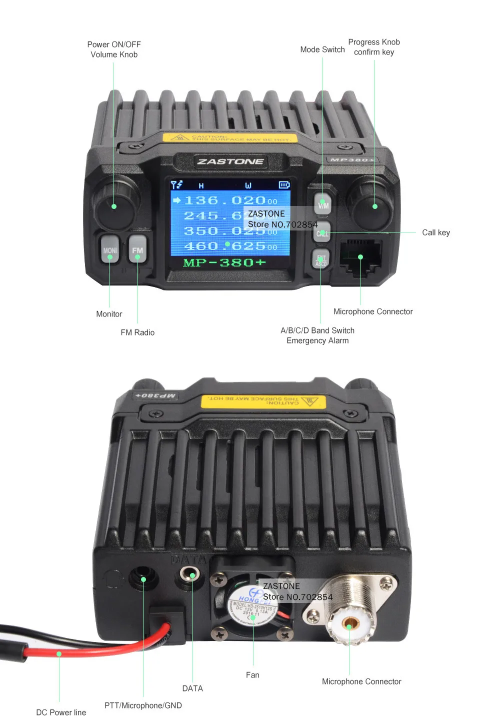 Zasto MP380+ VHF/UHF Автомобильная рация 136-174MHz 220-270MHz 400-480MHz 350-390Mhz Quad Band мобильное радио мини радио приемопередатчик