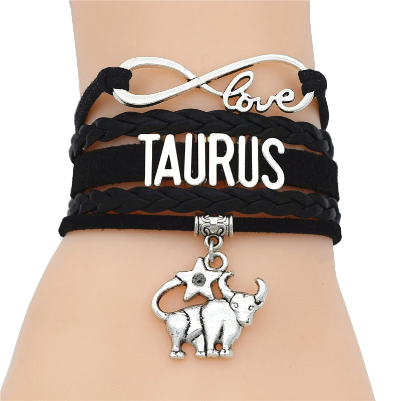 TAURUS Ручной работы Винтаж Бесконечность любовь 12 Созвездие овна Телец Близнецы Рак Дева Скорпион Знак зодиака Рыбы кожаные браслеты - Окраска металла: TAURUS