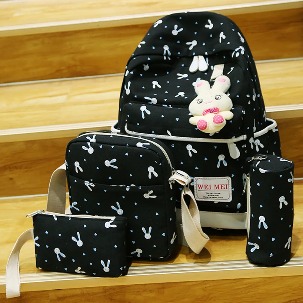 4 Sets Women Girl Rabbit Animals Travel Backpack School Bag Shoulder 40# | Багаж и сумки