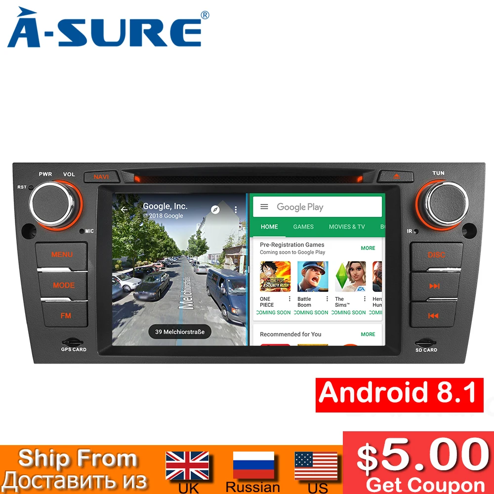 A Sure 7 дюймов 2 Din Android 8 1 Автомагнитола DVD gps Sat Nav стерео DAB + OBD для BMW E90 седан E91 E92 E39 M3 3