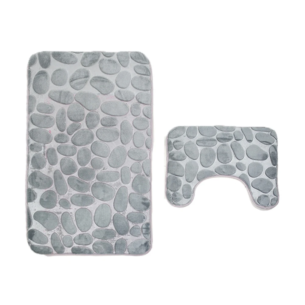 2PCS Pedestal Rug Anti Slip Toilet Bath Mat Set Exquisite Cobblestone Print Decorative Soft Flannel Water Absorption Bathroom | Дом и сад