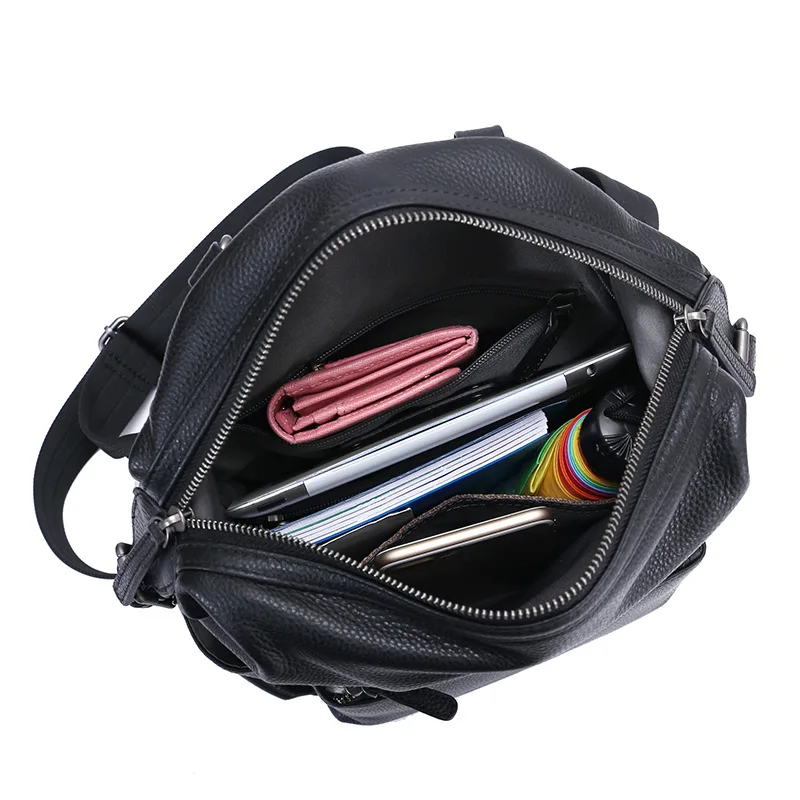 Новая кожа коровы женский рюкзак с двумя молниями большой Ёмкость sleek в