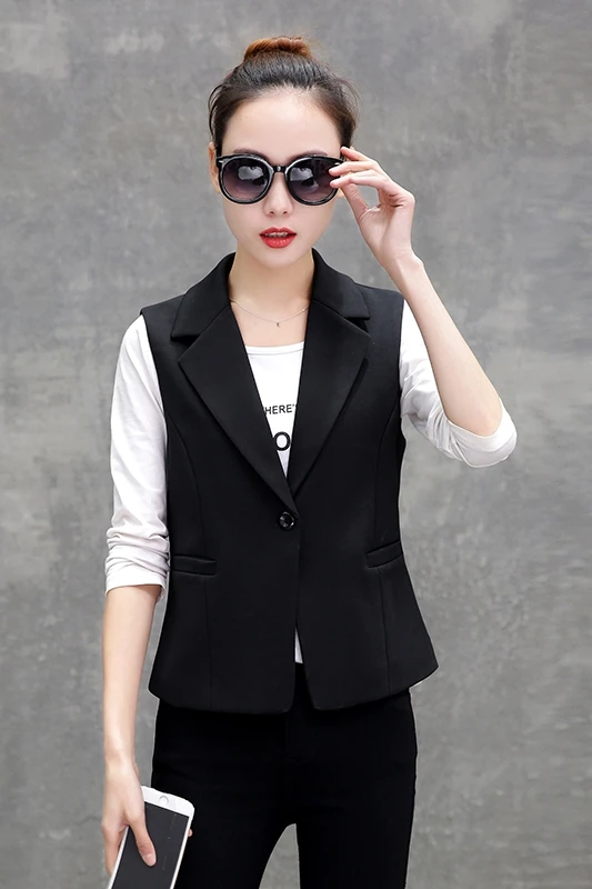 

S-3XL New OL fashion women Suit vest short style Elastic waist slim elegant office big size female tops black white jackets