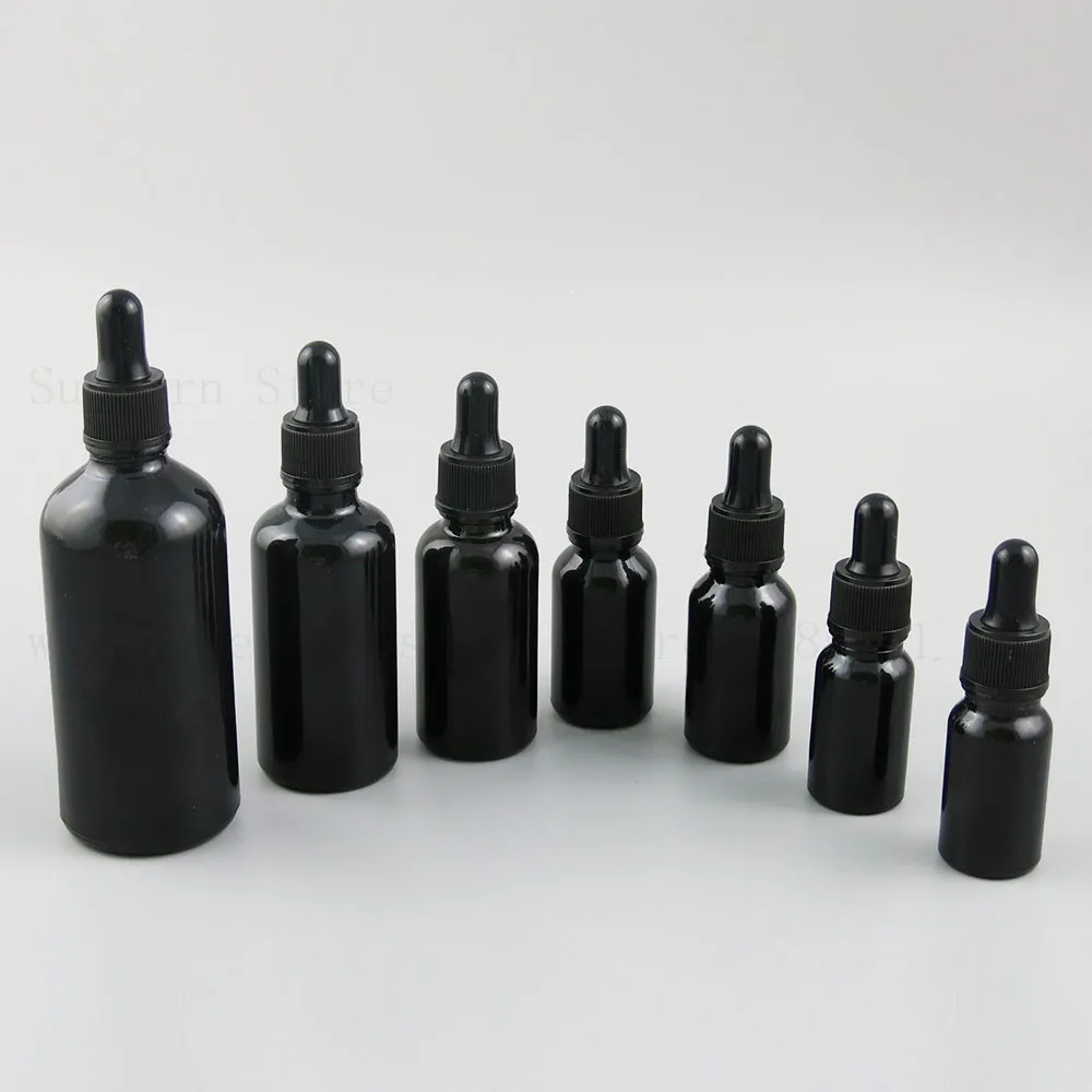All Black cap Блестящий черный флакон-капельница Портативный ароматерапия esstenial масло косметика парфюмерия диспенсер с стеклянная пипетка для закапывания в глаза 10 15 20 30 50 100 мл 1 oz 500 шт - Цвет: All Black cap
