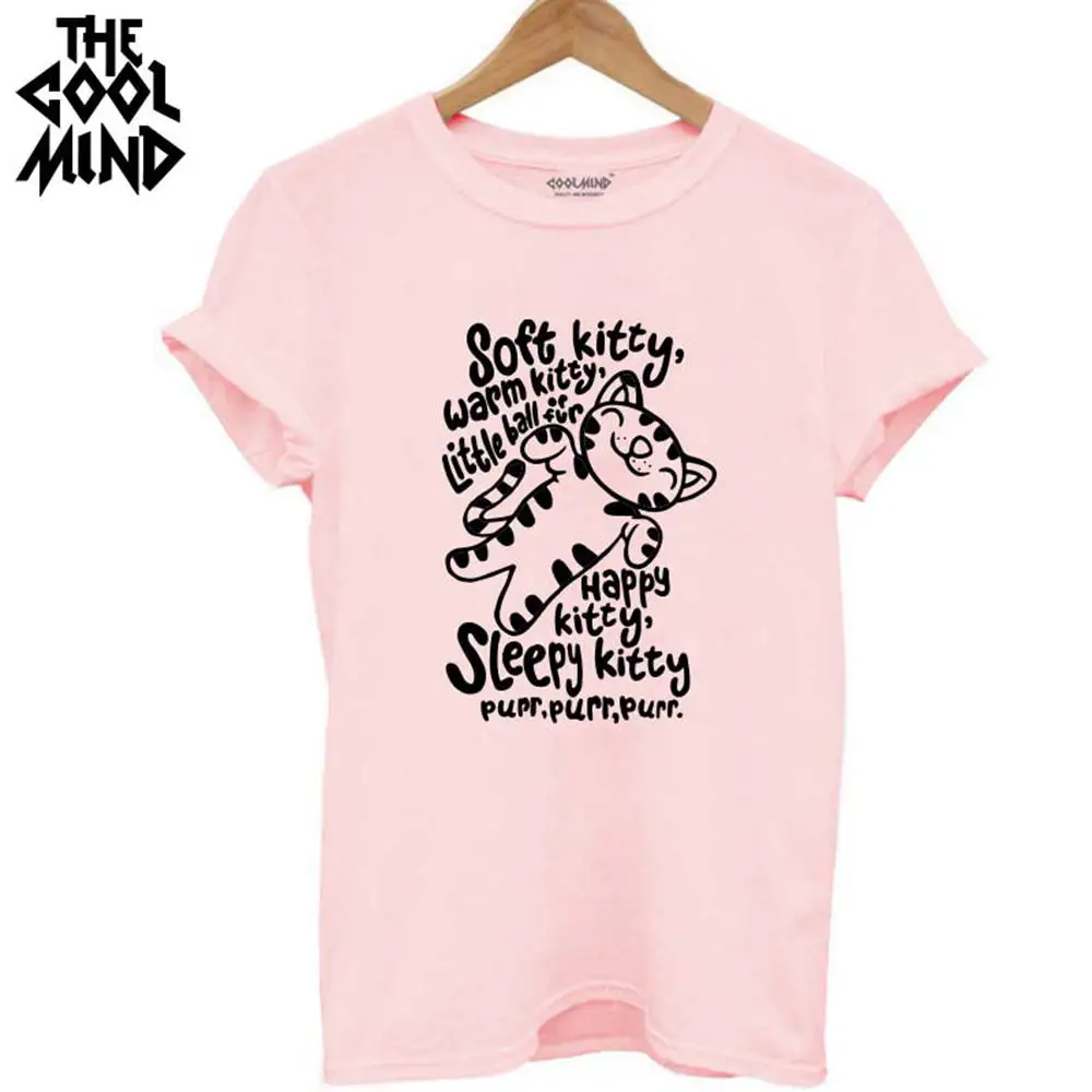 PINK COOLMIND CA0246B хлопок Летняя женская футболка с принтом кота повседневная женская футболка с коротким рукавом женская Свободная летняя футболка - Цвет: PINK