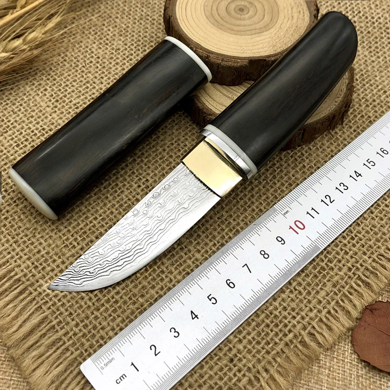 Небольшой охотничий нож из дамасской стали с фиксированным лезвием|Ножи| |