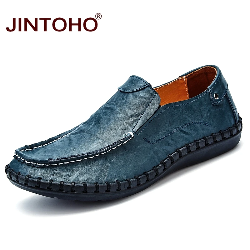 JINTOHO Men Genuine Leather Shoes Fashion Casual Male Flats Slip On Mens Loafers Big Size | Обувь