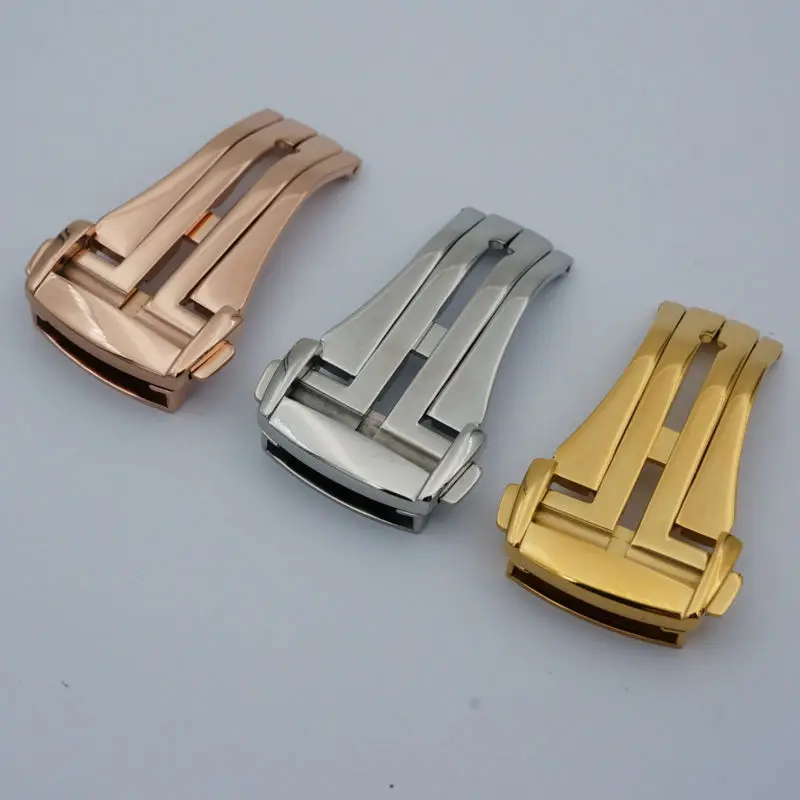 MAIKES High Quality 316L Stainless Steel Butterfly Buckle Silver Watch Band Strap Folding Clasp 16mm 18mm 20mm For Omega