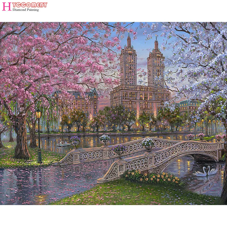 

5D diy Diamond Painting full square landscape School flower house Diamond Embroidery Cross Stitch Diamond Mosaic decoration gift