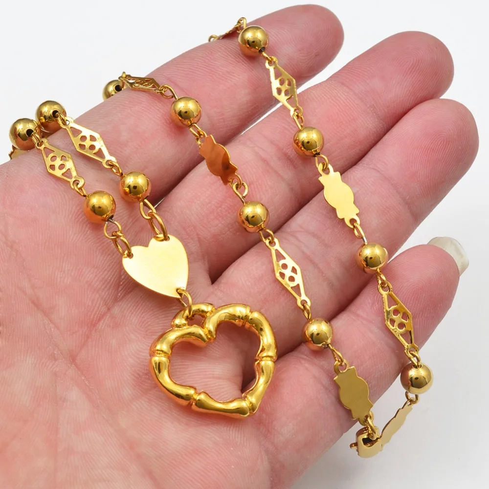 

Anniyo Gold Color Heart Bamboo Pendant Necklaces for Women Girls Trendy Party Jewelry Gifts #070202