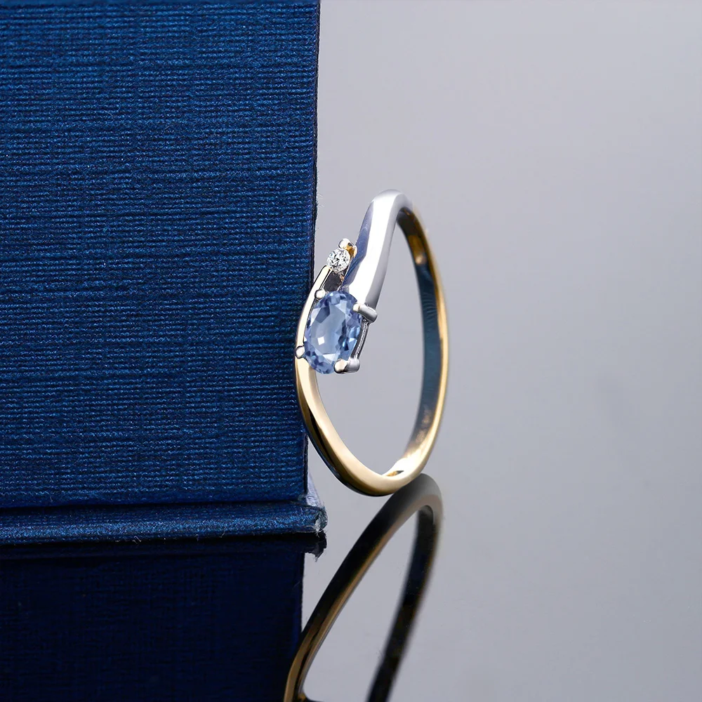 GemStoneKing 0 27 КТ овальной натуральный голубой сапфир с Diamond Accent кольцо 10 К