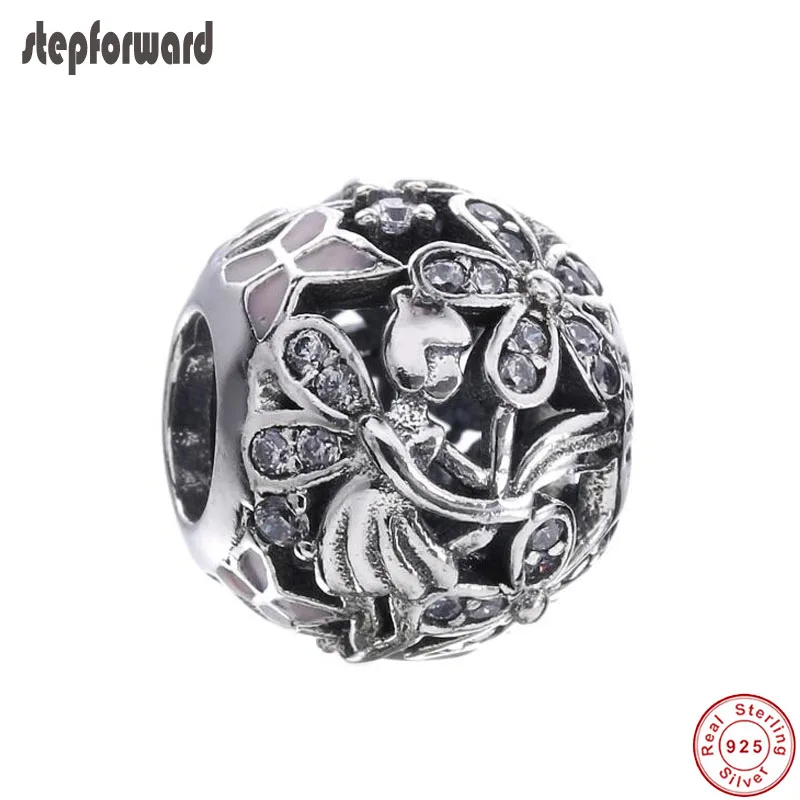 

DIY Горячая Распродажа Модный Хорошее качество Стерлинговое Серебро 925 пробы Бабочка и цветок Фея Шарм подходящий браслет